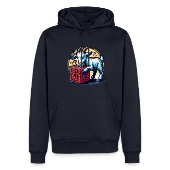 Des chèvres cool résolvent des énigmes - Sweat à capuche Premium bio Homme - bleu marine - Devant - Nico (187cm)