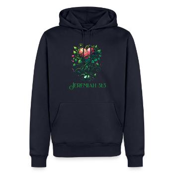 Unerschütterliche Liebe Jeremia 31:3 Botanisches - Männer Premium Bio Hoodie - Navy - Vorne - Nico (187cm)