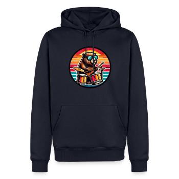Retro Beaver Drummer with Drumsticks Rock Band - Men’s Premium Organic Hoodie - navy - Front - Nico (187cm)