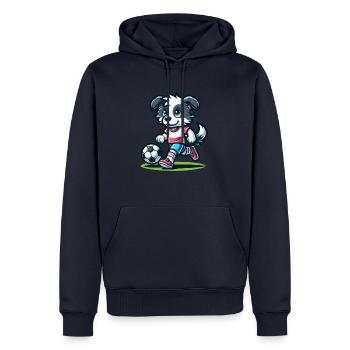 Fußballspielender Hund Zeichnung - Männer Premium Bio Hoodie - Navy - Vorne - Nico (187cm)