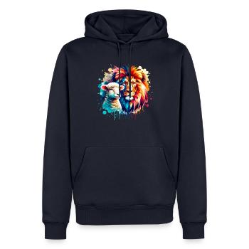 Vêtements chrétiens Lion et Agneau - Sweat à capuche Premium bio Homme - bleu marine - Devant - Nico (187cm)
