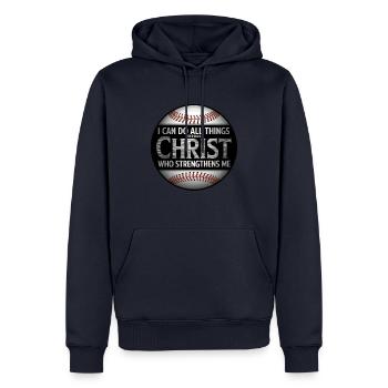 I can do everything through Christ Philippians Baseball - Men’s Premium Organic Hoodie - navy - Front - Nico (187cm)