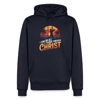 Baseball: All Through Christ - Philippians - Men’s Premium Organic Hoodie - navy - Front - Nico (187cm)