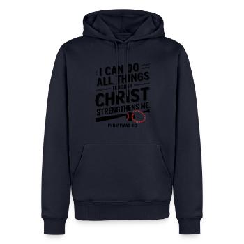 Le baseball et la foi : tout est possible grâce à - Sweat à capuche Premium bio Homme - bleu marine - Devant - Nico (187cm)