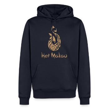 Maori Hei Matau Crochets de tatouage Idée cadeau - Sweat à capuche Premium bio Homme - bleu marine - Devant - Nico (187cm)