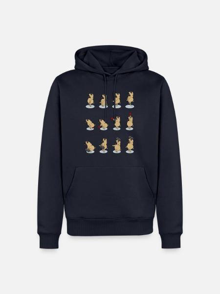 fitter pug does sports with Dumbbell, Kettlebell - Men’s Premium Organic Hoodie - navy