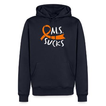 MS Sucks - In March We Wear Orange - MS Awareness - Sweat à capuche Premium bio Homme - bleu marine - Devant - Nico (187cm)