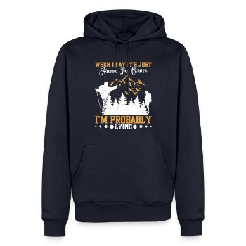 Wanderausrüstung Bergsteigen Bergsteiger Wanderer - Männer Premium Bio Hoodie - Navy - Vorne - Nico (187cm)