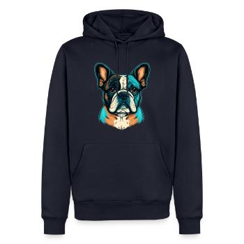 Süße französische Bulldogge in abstrakten Farben - Männer Premium Bio Hoodie - Navy - Vorne - Nico (187cm)