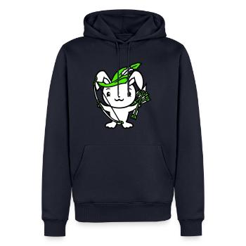 Lapin flèche arc plume chapeau archer médiéval - Sweat à capuche Premium bio Homme - bleu marine - Devant - Nico (187cm)