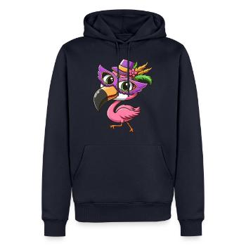 Mardi Gras Comic Flamingo - Sweat à capuche Premium bio Homme - bleu marine - Devant - Nico (187cm)