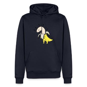 Dinosaure banane mature - Banana Dino - Sweat à capuche Premium bio Homme - bleu marine - Devant - Nico (187cm)