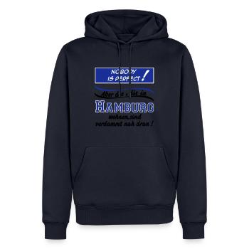Hamburg , Tradition , Fußball Fan , Nobody (25) - Männer Premium Bio Hoodie - Navy - Vorne - Nico (187cm)