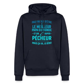 Super Papa Pêcheur pêche cadeau fête des père - Sweat à capuche Premium bio Homme - bleu marine - Devant - Nico (187cm)