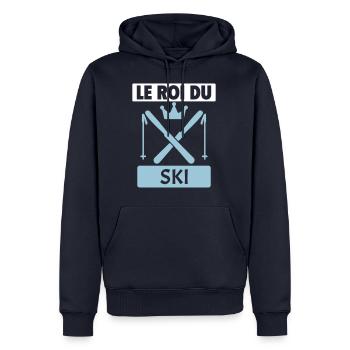 Le roi du ski Skieur Montagne Sports d'hiver Noël - Sweat à capuche Premium bio Homme - bleu marine - Devant - Nico (187cm)