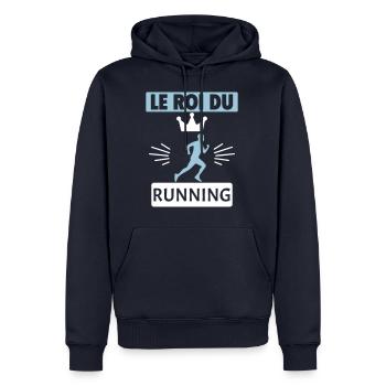 Le roi du running Jogging Sport Humour - Sweat à capuche Premium bio Homme - bleu marine - Devant - Nico (187cm)