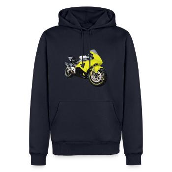 Vélo de jour sur piste - Sweat à capuche Premium bio Homme - bleu marine - Devant - Nico (187cm)