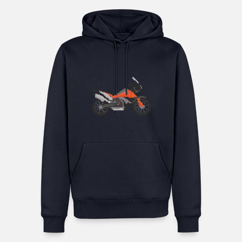 Retro Pixel Enduro, Moto d’aventure - Sweat à capuche Premium bio Homme - bleu marine