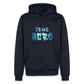 WAHRER HELD - TRUE HERO - Männer Premium Bio Hoodie - Navy - Vorne - Nico (187cm)