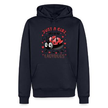 JUSTE UNE FILLE QUI AIME LES COCCINELLES - Sweat à capuche Premium bio Homme - bleu marine - Devant - Nico (187cm)