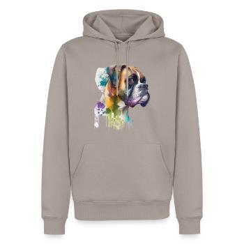 German Boxer Dog Watercolor Design - Men’s Premium Organic Hoodie - taupe - Front - Nico (187cm)