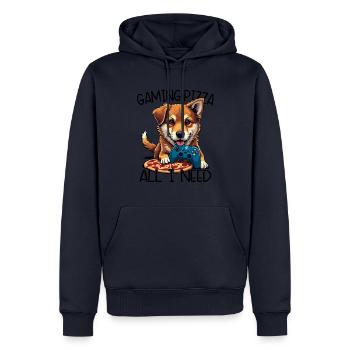 Funny Dog Gaming Pizza Gamer Gamer Gaming - Men’s Premium Organic Hoodie - navy - Front - Nico (187cm)