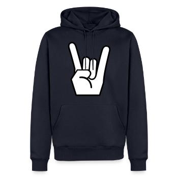 ROCK N ROLL PARTY T-SHIRT - Sweat à capuche Premium bio Homme - bleu marine - Devant - Nico (187cm)
