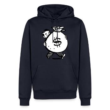 homme d'argent sac idée cadeau grand terrain Cartoon - Sweat à capuche Premium bio Homme - bleu marine - Devant - Nico (187cm)