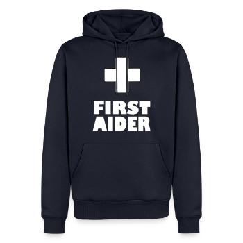 first aider - Men’s Premium Organic Hoodie - navy - Front - Nico (187cm)