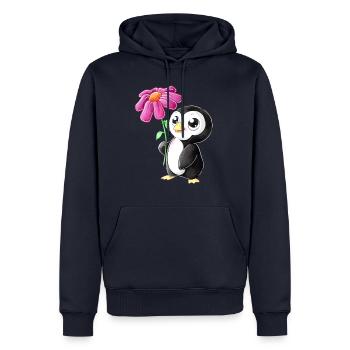 Putziger Comic Pinguin - Männer Premium Bio Hoodie - Navy - Vorne - Nico (187cm)