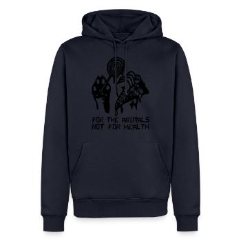 VEGAN Pour les animaux non pour la santé - Sweat à capuche Premium bio Homme - bleu marine - Devant - Nico (187cm)