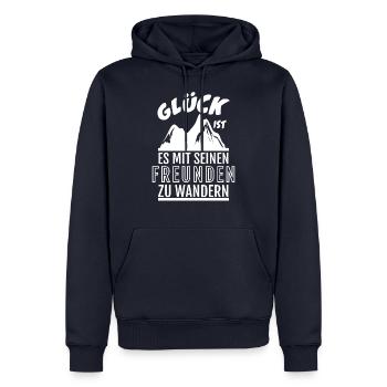 Glück ist zu wandern SHIRT - Mit Freunden - Männer Premium Bio Hoodie - Navy - Vorne - Nico (187cm)