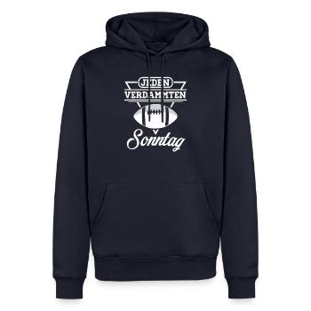 American Football SHIRT - Jeden verdammten Sonntag - Männer Premium Bio Hoodie - Navy - Vorne - Nico (187cm)