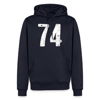 74 Number Vintage - Men’s Premium Organic Hoodie - navy - Front - Nico (187cm)