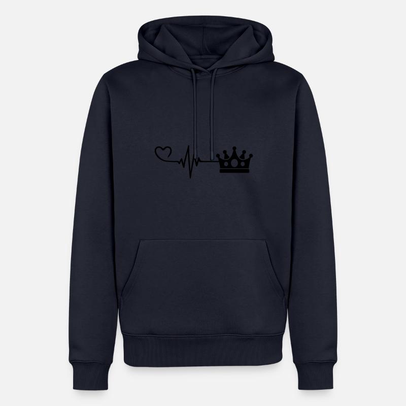 Crown Heart Pulse Heartbeat - Sweat à capuche Premium bio Homme - bleu marine