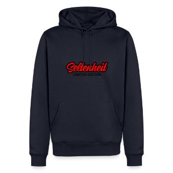 Seltenheit Limited Edition - Männer Premium Bio Hoodie - Navy - Vorne - Nico (187cm)