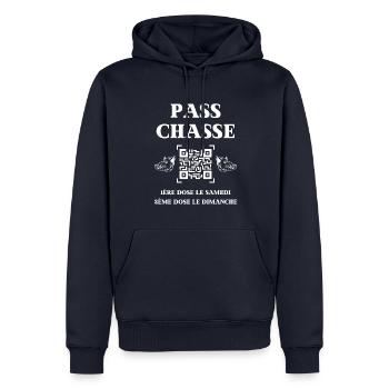 pass chasse humour chasseur humoristique sanglier - Sweat à capuche Premium bio Homme - bleu marine - Devant - Nico (187cm)