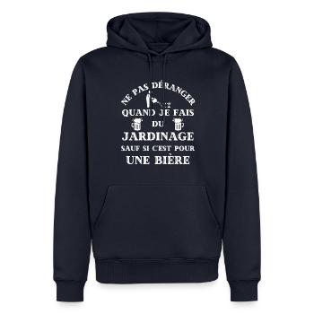 ne pas déranger jardinage bière humour jardinier - Sweat à capuche Premium bio Homme - bleu marine - Devant - Nico (187cm)