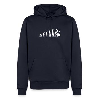 evolution boucher humour boucherie homme cadeau - Sweat à capuche Premium bio Homme - bleu marine - Devant - Nico (187cm)
