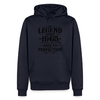 Légende Depuis 1965 Vintage Vintage Anniversaire - Sweat à capuche Premium bio Homme - bleu marine - Devant - Nico (187cm)