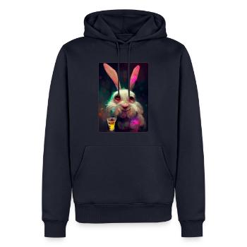 Lapin de fête ivre - Sweat à capuche Premium bio Homme - bleu marine - Devant - Nico (187cm)