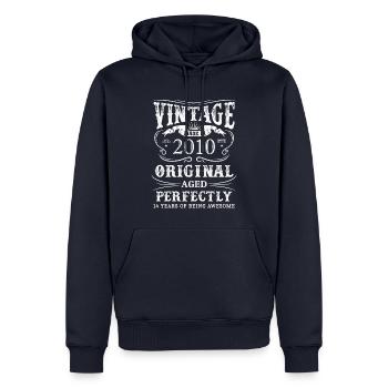 Vintage Made In 2010 14 ans d’être génial - Sweat à capuche Premium bio Homme - bleu marine - Devant - Nico (187cm)