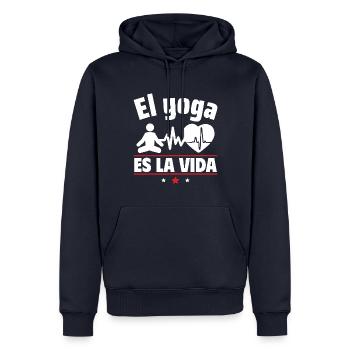 Yoga ist Leben - Männer Premium Bio Hoodie - Navy - Vorne - Nico (187cm)