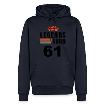61 Geburtstag, Legenden werden 61 Jahre alt - Männer Premium Bio Hoodie - Navy - Vorne - Nico (187cm)