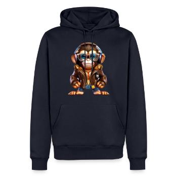 affe mit Leder Jacke - Männer Premium Bio Hoodie - Navy - Vorne - Nico (187cm)