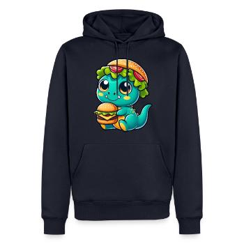 T-Rex dinosaure fantaisiste avec chapeau de citrouille - Sweat à capuche Premium bio Homme - bleu marine - Devant - Nico (187cm)