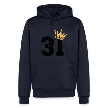 31 Crown 31e anniversaire 31 ans - Sweat à capuche Premium bio Homme - bleu marine - Devant - Nico (187cm)