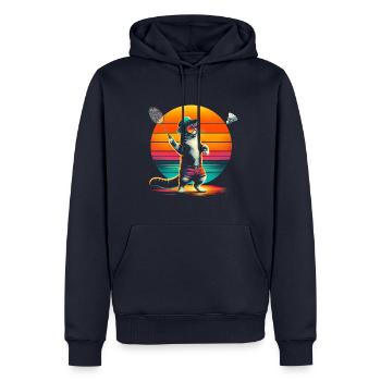 Badminton chat - Sweat à capuche Premium bio Homme - bleu marine - Devant - Nico (187cm)