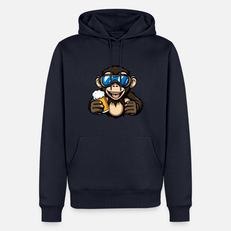 Bière après-ski Monkey - Sweat à capuche Premium bio Homme - bleu marine