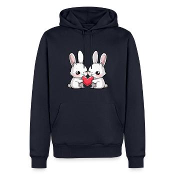 Couple de lapins amoureux Coeur de Pâques - Sweat à capuche Premium bio Homme - bleu marine - Devant - Nico (187cm)